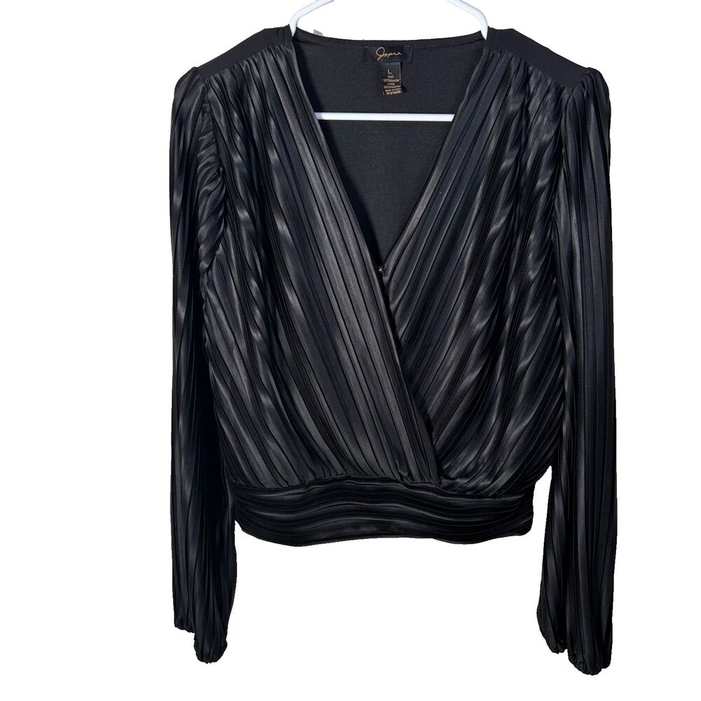Japna Blouse Women's Large V-Neck Wrap Pleated Long Sleeve Top Shirt